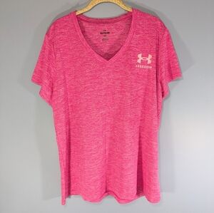 Under Armour Pink Freedom Quick Dry V Neck Athletic Tee